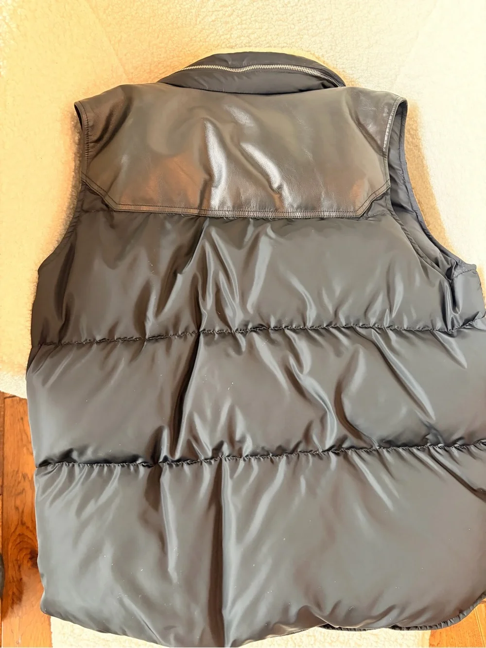 Moncler Black Quilted Puffer Vest with Cream Shearling Collar